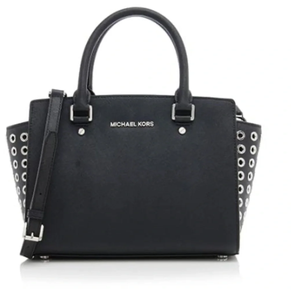 Modern Black MICHAEL Michael Kors Selma Grommet Medium shoulder, crossbody bag - Picture 8 of 16